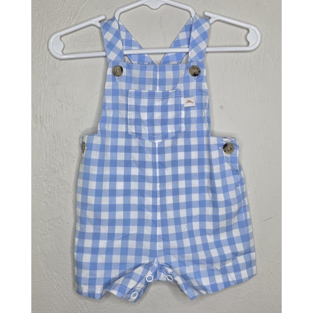 Tommy Bahama Boys 3-6 Months Blue White Checkered Overalls Preppy